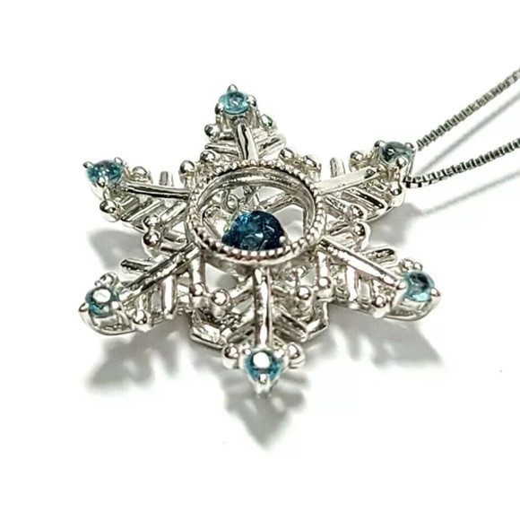 New in Box~ Sterling Silver Blue Topaz Snowflake Necklace - Picture 3 of 6